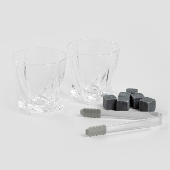Homla - Gomera Whiskey Set - 4 Delig - Whisky Set met Houten Vat Design - Whiskey Glazen Set met Koelstenen & Tang - Luxe Cadeauset voor Whisky Liefhebbers - Bruin