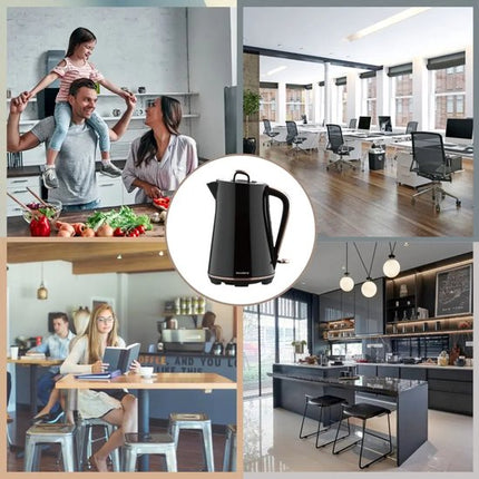 Klausberg - Waterkoker - Elektrische Waterkoker - Thee & Koffie Koker - Grote Waterkoker Snelkoker - Keuken Waterkoker Modern - 1.7L - RVS - 2200W - Zwart