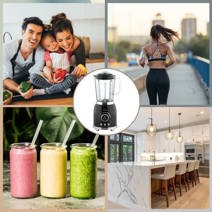 Klausberg - Blender - Smoothie Maker met LED Display - IJscrusher - Glazen Blender met 6 RVS Messen - Smoothie Blender met Timer - Keuken Blender 8 Snelheden - Crushed Ice Mixer - 1.5L - 600W - Zwart