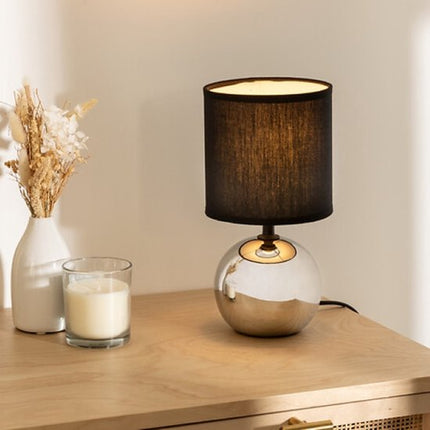 Timéo Bol Tafellamp - Keramische Lamp - Set van 2 - Moderne Tafellamp met Kabel - Sfeerverlichting voor Woonkamer - Slaapkamer - Bureau - 25cm in Hoogte - Zilver