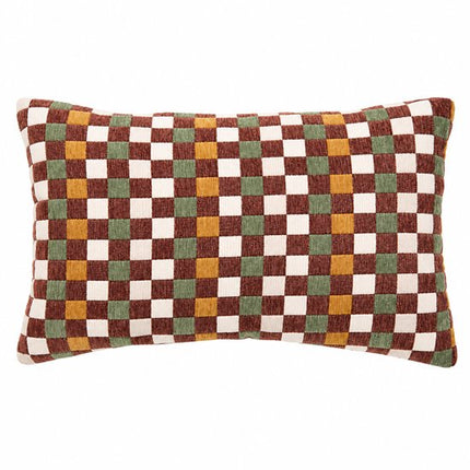 Sierkussen - Dambord Patroon - Afneembare Hoes - Rits - Wasbaar - Decoratief Kussen - Binnengebruik - Voor Bank, Bed en Fauteuil - Woonkamerdecoratie - Polyester - 30 x 50 cm - Terracotta