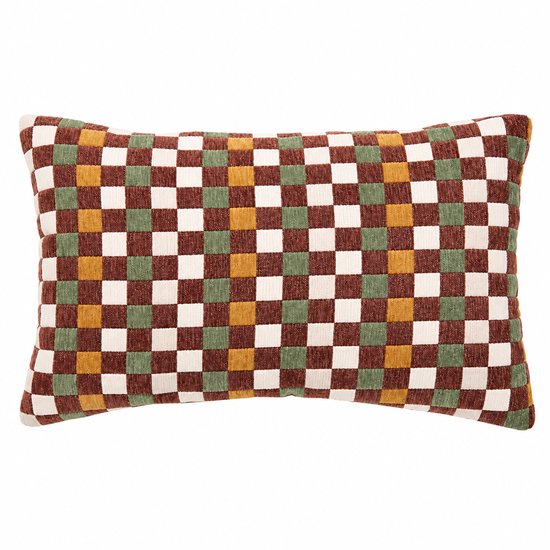 Sierkussen - Dambord Patroon - Afneembare Hoes - Rits - Wasbaar - Decoratief Kussen - Binnengebruik - Voor Bank, Bed en Fauteuil - Woonkamerdecoratie - Polyester - 30 x 50 cm - Terracotta