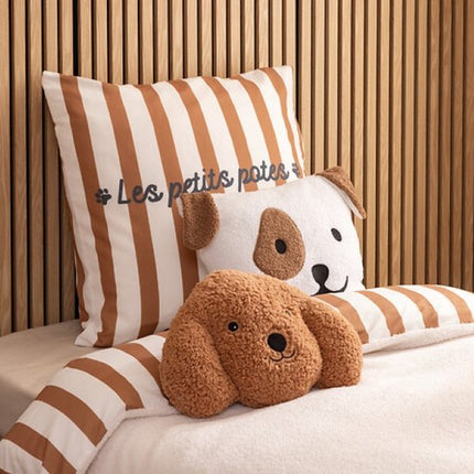 Bouclé sierkussens kinderkamer met hondenprint, set van 2, 40x40 cm, bruin en wit