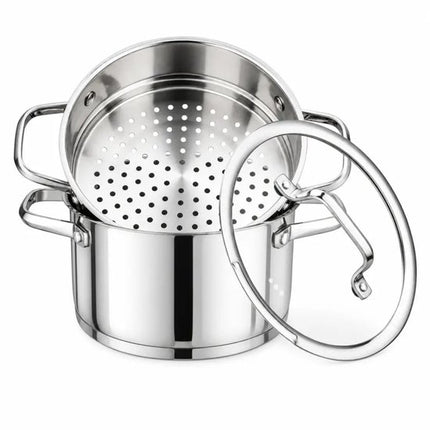 Vcasa 3-delige stoompan 20 cm, 3,4 liter, rvs 304 met stoominzet en deksel