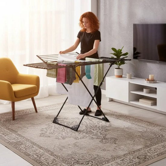 KINGHoff - Droogrek - Opvouwbaar Wasrek Verstelbaar - Staand Wasdroogrek - Inklapbaar Kledingrek - Wasrek voor Binnen en Balkon - Max. 20 kg - 108–180 x 96 x 101 cm - Zwart