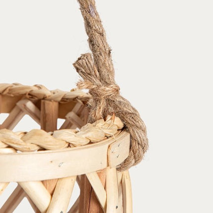 HOMLA Radiant set van 2 gevlochten houten lantaarns met handvat, 17 x 50 cm, naturel
