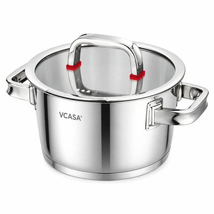 Vcasa kookpan 18 cm met glazen afgietdeksel, rvs, 2 liter, alle warmtebronnen