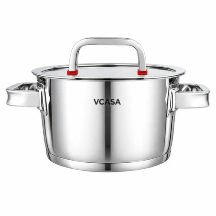 Vcasa kookpan 18 cm met glazen afgietdeksel, rvs, 2 liter, alle warmtebronnen