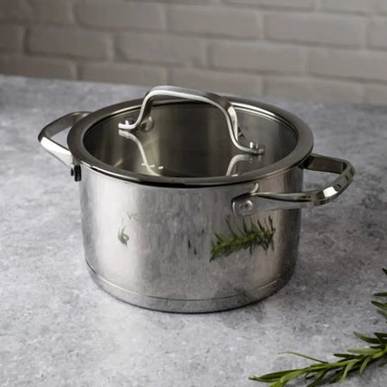 Vcasa RVS kookpan 20 cm met glazen afgietdeksel, 3,4 liter, alle warmtebronnen