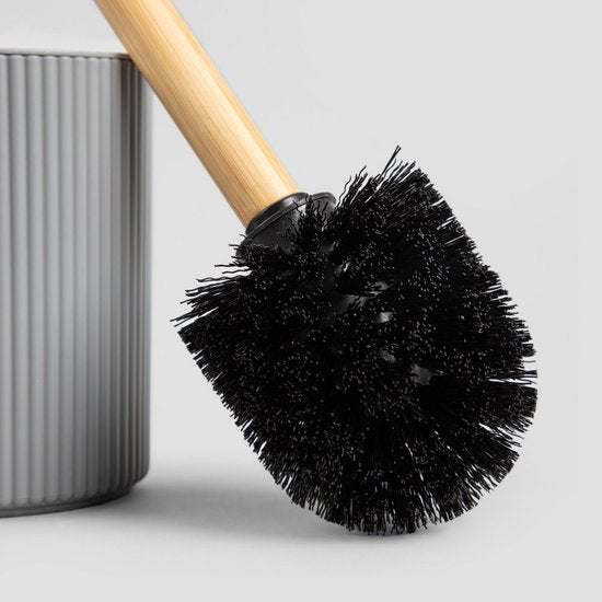 Homla - Loreto Badkameraccessoireset - Badkamer Accessoire Set - 5 Delig - Complete Badkamer Set met Bamboe - Zeepdispenser - Tandenborstelhouder - WC Borstel - Moderne Badkamer Accessoires - Grijs