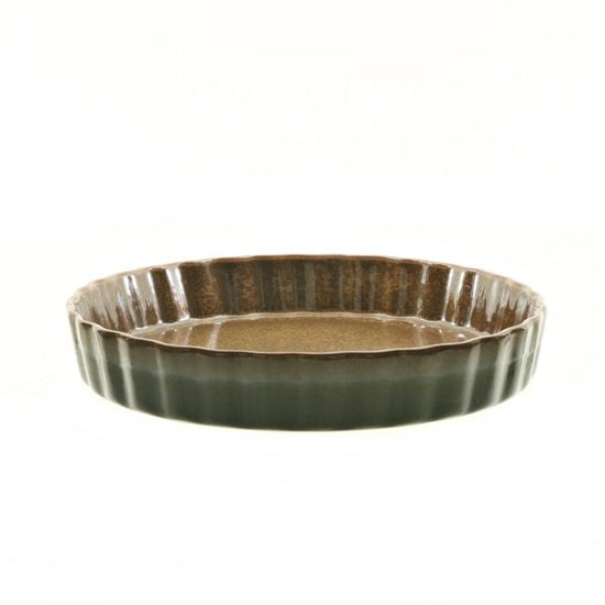 MPLCo - Ombres Taartvorm - Quiche Vorm - Ovenbestendige Bakvorm - Quiche en Bak Schaal Design - Vaatwasser & Magnetron Bestendig - Keramiek - Rond - Ø26 x 4.5 cm - Bruin/Groen