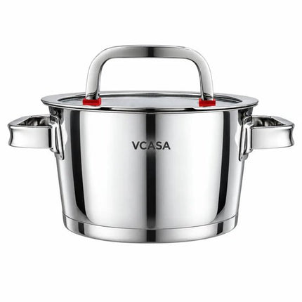 Vcasa kookpan 16 cm met glazen afgietdeksel, 1,6 liter, rvs