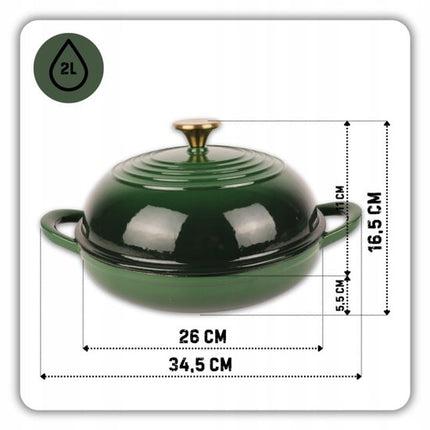 Hage - Gietijzeren Broodpan - Geëmailleerde Bakpan met Deksel - Voor Zelfgebakken Brood & Ovenschotels - Inductie, Gas & Ovenbestendig - Inclusief Pannenhouder & Handbeschermers - 2L - Ø26 x 16.5 cm - Flesgroen