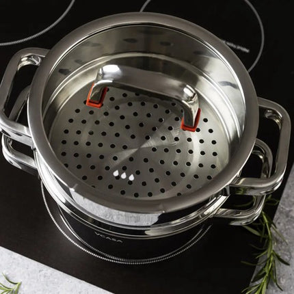 Vcasa 3-delige stoompan set 20 cm met glazen deksel, rvs