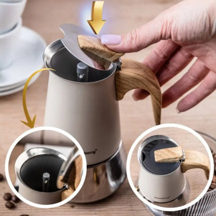 Klausberg Espresso Koffiemaker - 300 ml Inductie – RVS – KB-7995 Beige/Zilver
