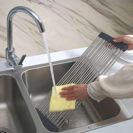 KINGHOFF Afwasdroogmat - Opvouwbare Droogmat 45x32 cm - Roestvrij Staal met Antislip Laag - Beschermt Aanrechtblad