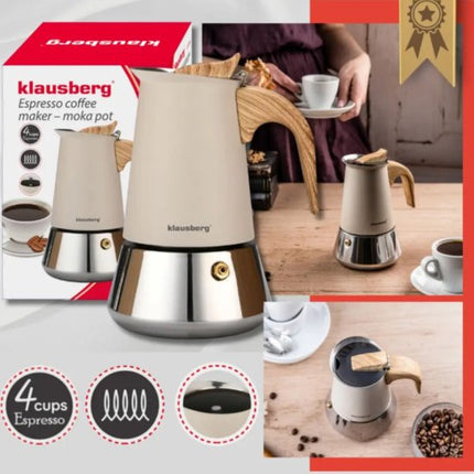 Klausberg Espresso Koffiemaker - 300 ml Inductie – RVS – KB-7995 Beige/Zilver