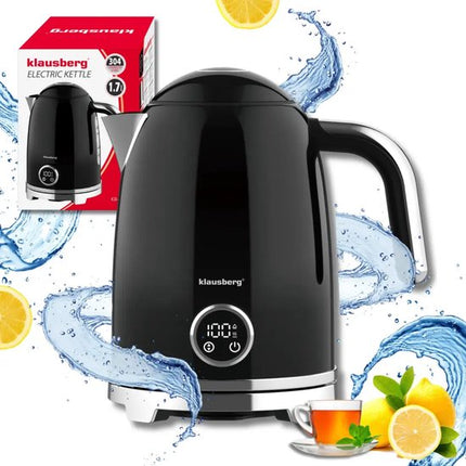 Klausberg - Waterkoker - Elektrische Waterkoker - Waterkoker - Thee Waterkoker met Thermometer - Warmhoudfunctie - RVS - 1.7L - 2200W - Zwart