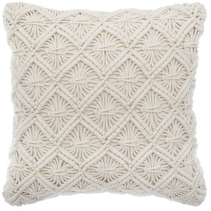 Bankkussen - Sierkussen - Macramé Kussen - Set van 2 - Zomer Kussens - voor Woonkamer & Slaapkamer - Boho Decoratief Kussenhoes - Vierkant - 40x40 cm - Beige