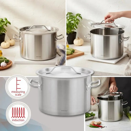 KingHoff Kookpan - Grote Soeppan - Stockpot met Deksel - voor Soep, Pasta & Stoofgerechten - Inductie Geschikt - 14L - RVS - Ø30 x 20 cm - Zilver