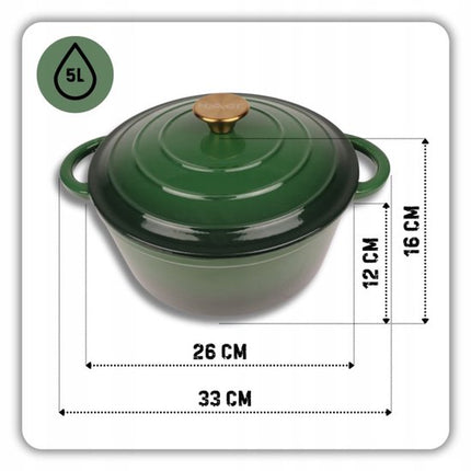 Hage - 4-Delig Keukenset - Geëmailleerde Gietijzeren Kookset - 5L Braadpan 26 cm met Deksel & 20 cm Koekenpan - 2 Handmatige Kruidenmolens 100 ml - Inductie, Gas & Oven - Keramische Maalschijven - Flesgroen