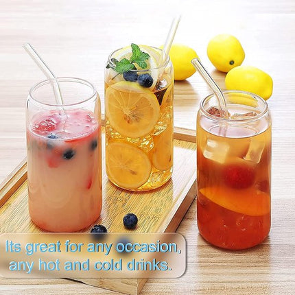 Drinkglazen met deksel en rietje, set van 6 500 ml iced coffee glas blikvorm, Bear Can cocktailglazen, blikvormige glazen bekers, beerglazen, ideal for water, cocktail, whisky, frisdrank, cadeau