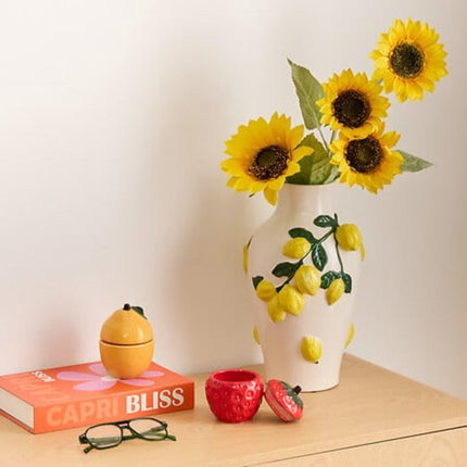 Atmosphera Bloemenvaas citroenen - geel - keramiek - D20 x H33 cm - fruitvaas citroen patroon