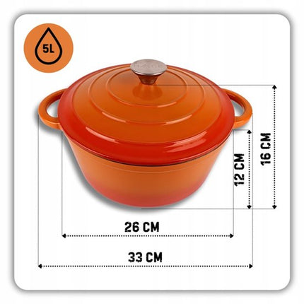 Hage - 4-Delig Gietijzeren Keukenset - Braadpan 5L 26 cm met Deksel & Koekenpan 20 cm - 2 Zout- en Pepermolens 100 ml - Geëmailleerd - Inductie, Gas & Oven - Keramische Maalschijven - Oranje