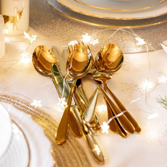 HOMLA - Abele Bestekset - 16-Delig Luxe Bestekset - Iridescent Cutlery Set - Modern Design Tafelbestek - Lepels, Vorken & Messen - RVS - Goud