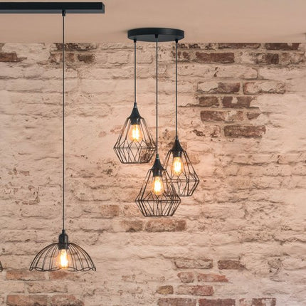Atmosphera industriële hanglamp zwart met metalen draadkooi