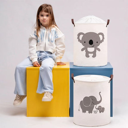 Opbergmand speelgoed set van 2 - koala en olifant design, 43 liter, wit