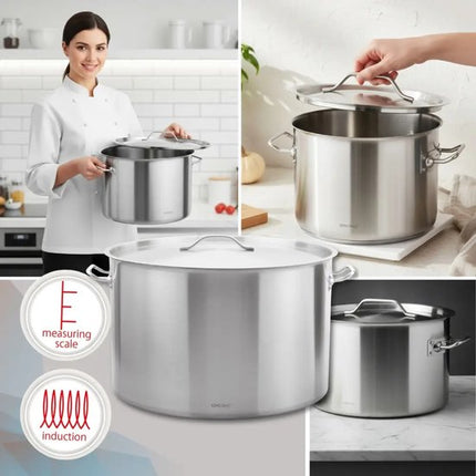 Kookpan - Catering Pan - Extra Grote Soeppan met Deksel - Stockpot - Inductie Geschikt - voor Soep, Pasta & Stoofgerechten - 83L - Ø55 cm - RVS