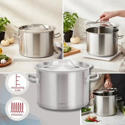 Kookpan - Grote Soeppan - Stockpot met Deksel - voor Soep, Pasta & Stoofgerechten - Inductie Geschikt - 9L - RVS - Ø25 x 18 cm - Zilver