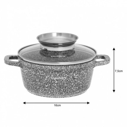Klausberg kookpan met glazen deksel, marmer grijs, 16 cm, 1,3 liter