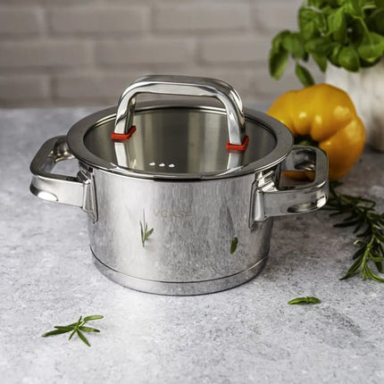 Vcasa kookpan 16 cm met glazen afgietdeksel, 1,6 liter, rvs