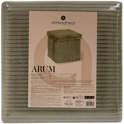 Atmosphera Hocker / Poef Essestial Ribcord - opvouwbaar - groen - MDF/polyester - 38 cm - met opbergruimte - extra zitplaatsen
