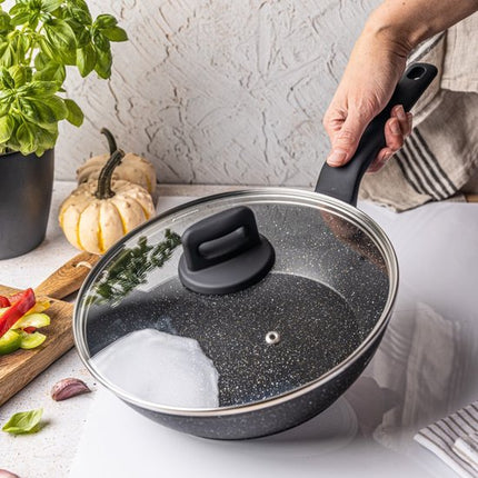 Klausberg marmeren koekenpan 24 cm zwart met glazen deksel