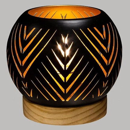 LED Theelichthouder Set van 2 - Lantaarn met Houten Basis - Moderne Theelichthouder - Sfeerverlichting voor Woonkamer en Interieur - Ø14.9 x 13.6 cm - Zwart