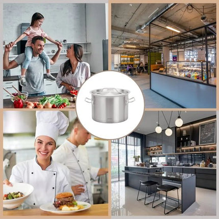 Kookpan - Grote Soeppan - Stockpot met Deksel - voor Soep, Pasta & Stoofgerechten - Inductie Geschikt - 9L - RVS - Ø25 x 18 cm - Zilver