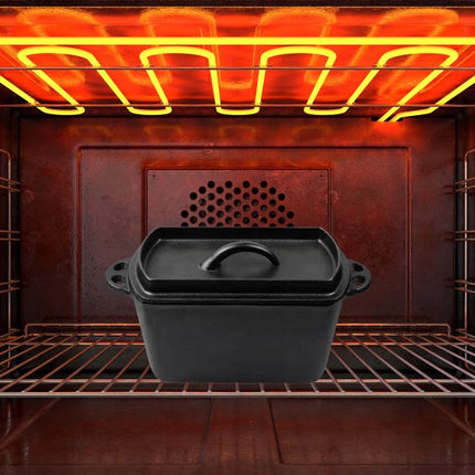 Hage - Gietijzeren Bakvorm met Deksel - Broodbakvorm - Cakevorm - Patévorm - Rechthoekige Bakvorm - Gietijzer - Ovenbestendig - Warmtebehoud - Voor Zelfgebakken Brood, Cake en Ovenschotels - 3.5 Liter - 29 x 11 x 13cm - Zwart