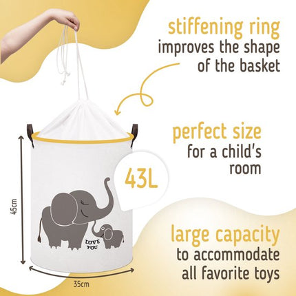 Opbergmand speelgoed set van 2 - koala en olifant design, 43 liter, wit