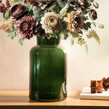 Homla - Tenno Bloemenvaas - Decoratieve Vaas - Modern Design - Groot Glazen Vaas voor Droogbloemen & Boeket- Scandinavisch Interieur - Stijlvolle Woonaccessoire - Ø14.5 x 25.5 cm - Groen