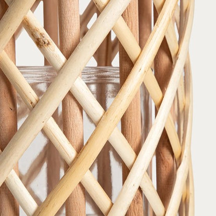 HOMLA Radiant set van 2 gevlochten houten lantaarns met handvat, 17 x 50 cm, naturel