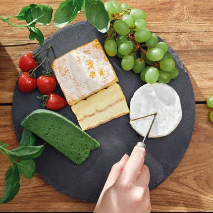Homla - B2STONE Draaiplateau Serveerplank met Mes - Leisteen Kaasplank - Draaiend Tapas Bord - Luxe Serveerplank Kaas - Borrelplank - Snack Plateau met Draaisysteem - Ø30cm - Zwart