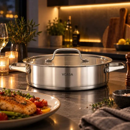 Lage braadpan met deksel 24 cm, 2,9 liter, rvs, geschikt voor alle warmtebronnen