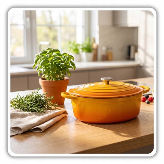 Hage - Gietijzeren Braadpan - Braadpan - Cast Iron Casserole met Deksel - Geëmailleerd - Geschikt voor Inductie & Oven - 6 Liter - 34 x 26 x 18 cm - Mosterdgeel