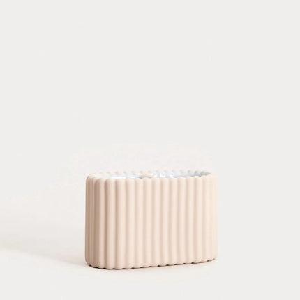 HOMLA - Solvani Badkamer Beker - Tandenborstelhouder - Badkamer Accessoire - Geribbeld Design - Opberger voor Tandenborstels & Accessoires - Steenware Mok - 13.9 x 6.7 x 8.8 cm - Beige