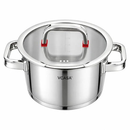 Vcasa kookpan 16 cm met glazen afgietdeksel, 1,6 liter, rvs