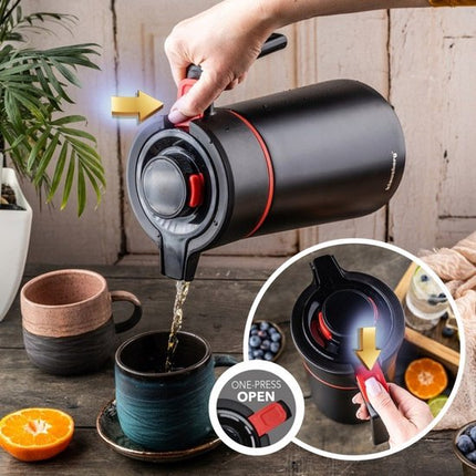 Thermoskan - Vacuüm Thermosfles - Isolerende Koffiekan met Houten Handvat - BPA-vrij - 2.5 Liter - RVS 304 - Zwart