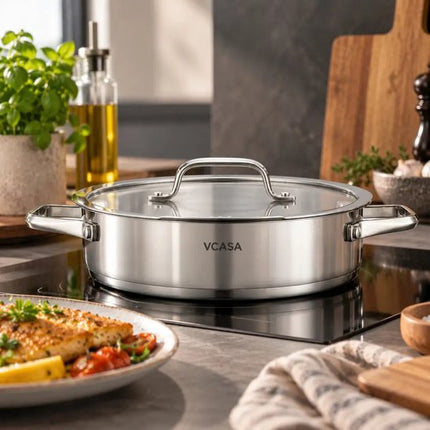 Lage braadpan met deksel 24 cm, 2,9 liter, rvs, geschikt voor alle warmtebronnen